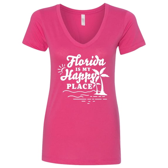 Inktastic Florida is My Happy Place with Palm Trees Women's V-Neck T-Shirt