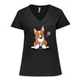 thumbnail image 1 of Inktastic Flower Corgi Women's Plus Size V-Neck T-Shirt, 1 of 5