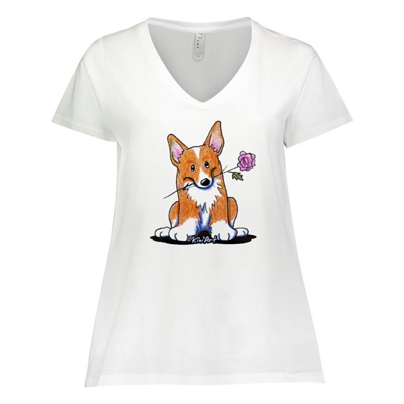 Inktastic Flower Corgi Women's Plus Size V-Neck T-Shirt