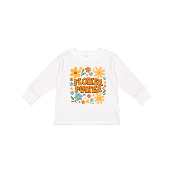 Inktastic Flower Power Retro Floral Graphic Hippie Vibes Boys or Girls Long Sleeve Toddler T-Shirt