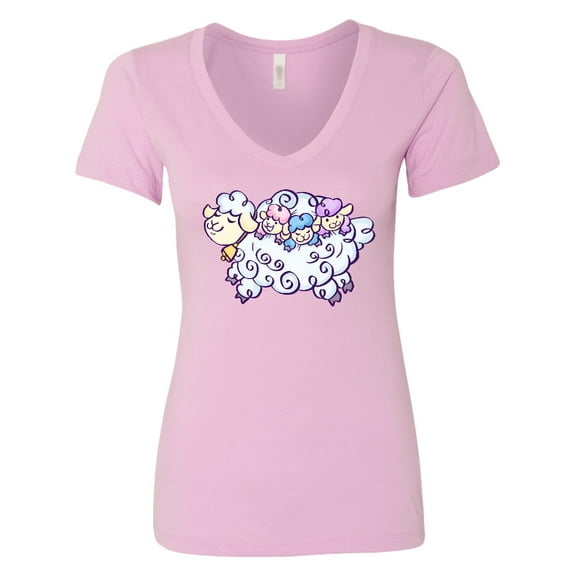 Inktastic Fluffy Sheep Family Women's V-Neck T-Shirt