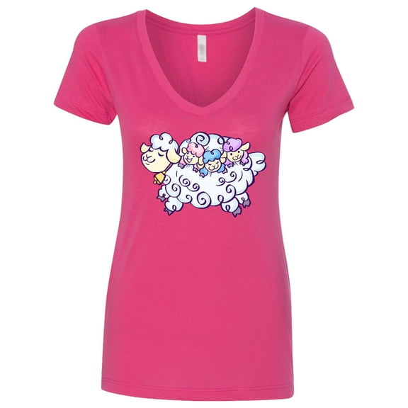 Inktastic Fluffy Sheep Family Women's V-Neck T-Shirt