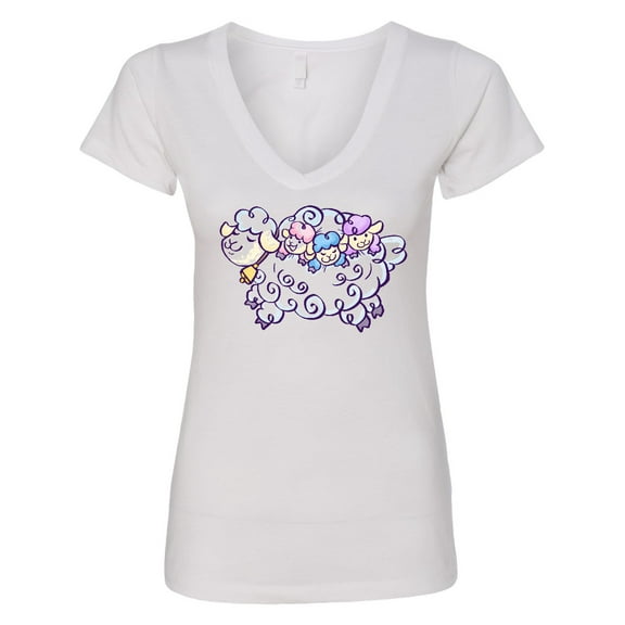 Inktastic Fluffy Sheep Family Women's V-Neck T-Shirt