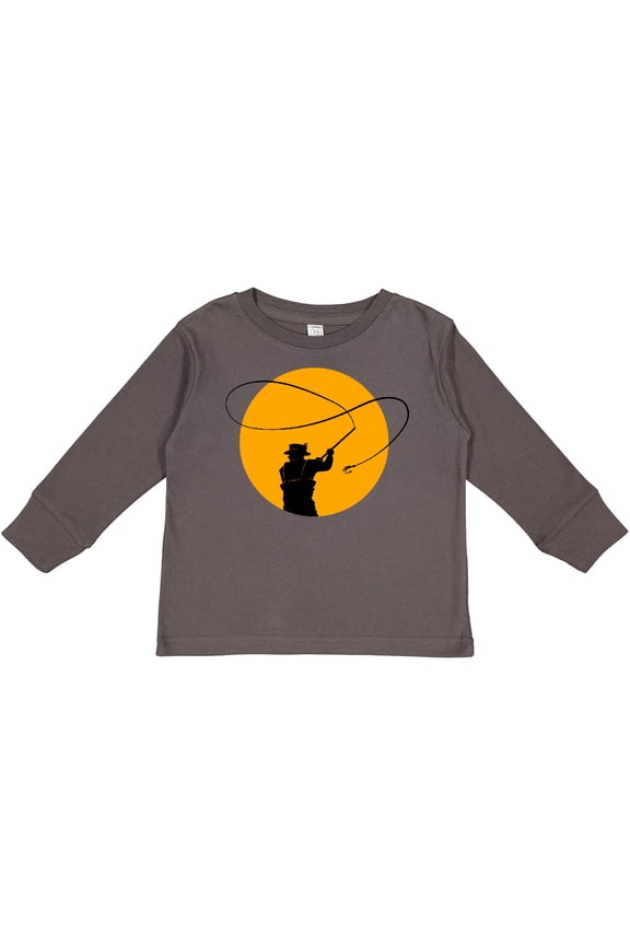 Fly Fishing sun silhouette Boys or Girls Long Sleeve Toddler T-Shirt