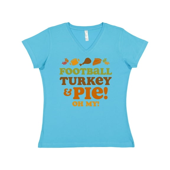 Inktastic Football Turkey and Pie Women's V-Neck T-Shirt