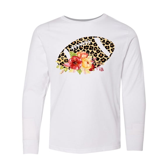 Inktastic Football with Flowers and Leopard Spots Long Sleeve Youth T-Shirt