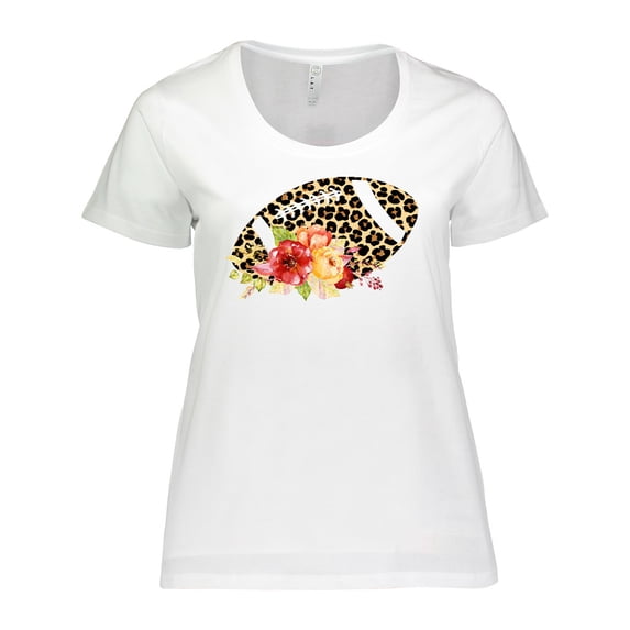 Inktastic Football with Flowers and Leopard Spots Women's Plus Size T-Shirt