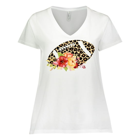 Inktastic Football with Flowers and Leopard Spots Women's Plus Size V-Neck T-Shirt