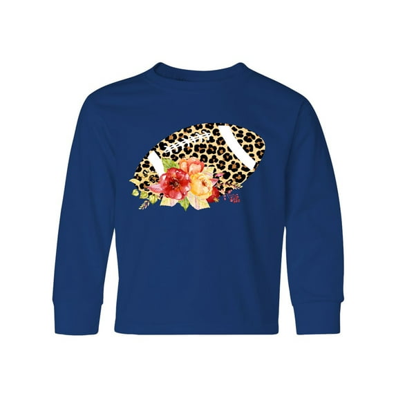 Inktastic Football with Flowers and Leopard Spots Youth Long Sleeve T-Shirt