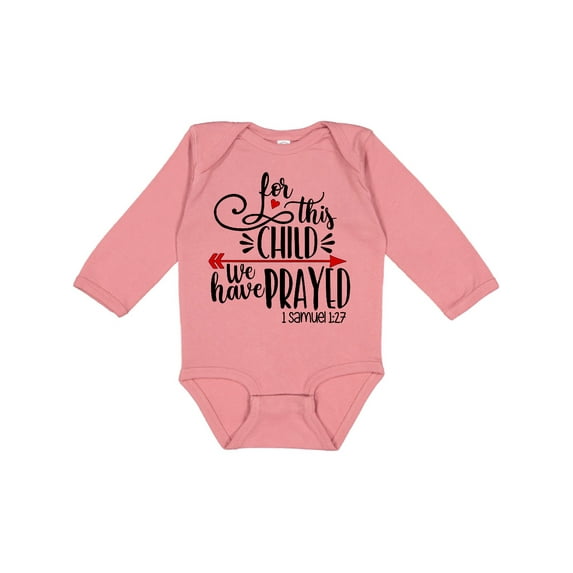 Inktastic For This Child We Have Prayed Red Arrow and Heart Boys or Girls Long Sleeve Baby Bodysuit