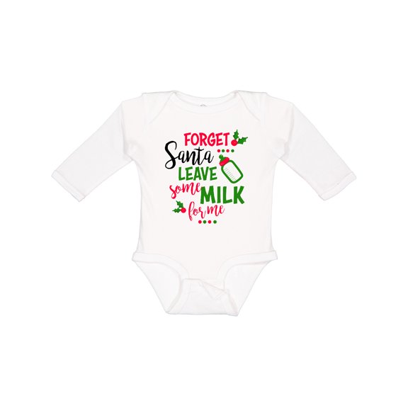 Inktastic Forget Santa Leave Some Milk for Me with Holly and Bottle Boys or Girls Long Sleeve Baby Bodysuit