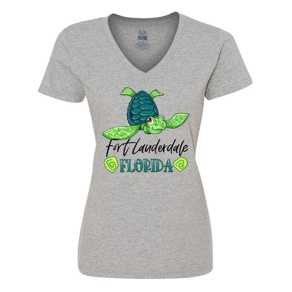 Inktastic Fort Lauderdale, Florida Happy Sea Turtle Women's V-Neck T-Shirt