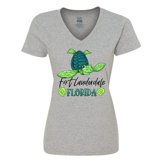 Inktastic Fort Lauderdale, Florida Happy Sea Turtle Women's V-Neck T-Shirt