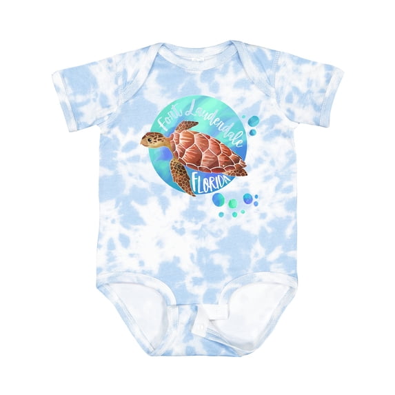 Inktastic Fort Lauderdale, Florida Swimming Sea Turtle with Bubbles Boys or Girls Baby Bodysuit
