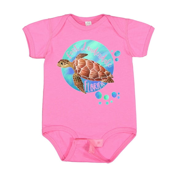 Inktastic Fort Lauderdale, Florida Swimming Sea Turtle with Bubbles Boys or Girls Baby Bodysuit