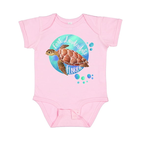 Inktastic Fort Lauderdale, Florida Swimming Sea Turtle with Bubbles Boys or Girls Baby Bodysuit