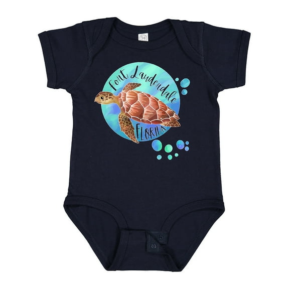 Inktastic Fort Lauderdale, Florida Swimming Sea Turtle with Bubbles Boys or Girls Baby Bodysuit