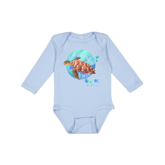 Inktastic Fort Lauderdale, Florida Swimming Sea Turtle with Bubbles Boys or Girls Long Sleeve Baby Bodysuit