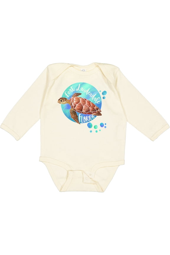 Fort Lauderdale, Florida Swimming Sea Turtle with Bubbles Boys or Girls Long Sleeve Baby Bodysuit