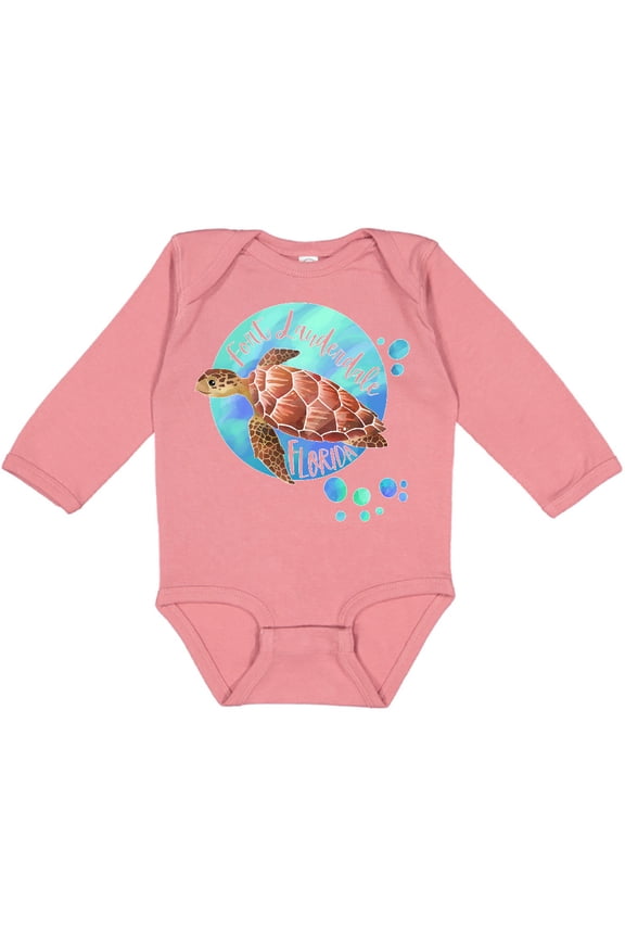 Fort Lauderdale, Florida Swimming Sea Turtle with Bubbles Boys or Girls Long Sleeve Baby Bodysuit