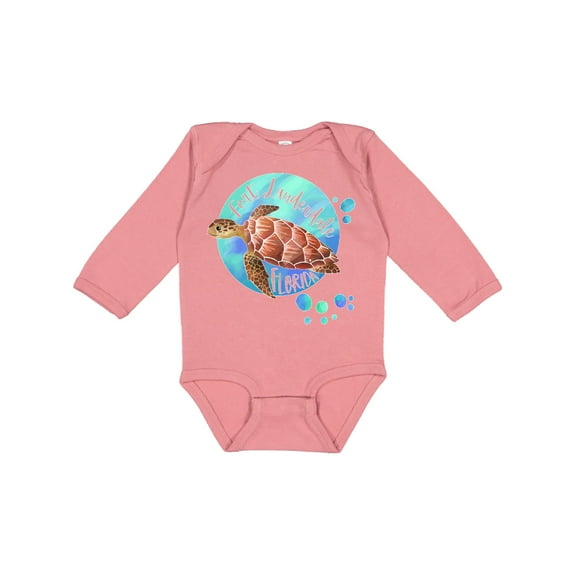 Inktastic Fort Lauderdale, Florida Swimming Sea Turtle with Bubbles Boys or Girls Long Sleeve Baby Bodysuit