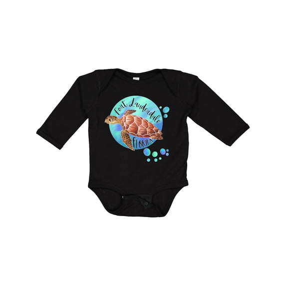 Inktastic Fort Lauderdale, Florida Swimming Sea Turtle with Bubbles Boys or Girls Long Sleeve Baby Bodysuit
