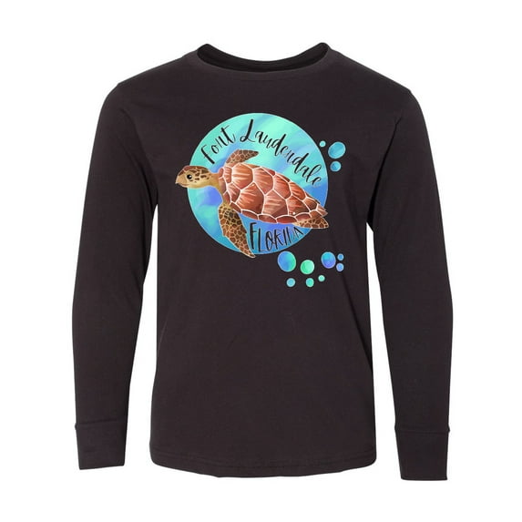 Inktastic Fort Lauderdale, Florida Swimming Sea Turtle with Bubbles Long Sleeve Youth T-Shirt