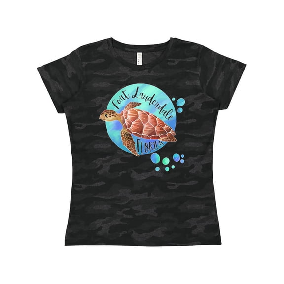 Inktastic Fort Lauderdale, Florida Swimming Sea Turtle with Bubbles Women's T-Shirt