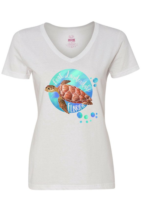 Fort Lauderdale, Florida Swimming Sea Turtle with Bubbles Women's V-Neck T-Shirt