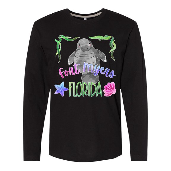 Inktastic Fort Myers Florida Cute Swimming Manatee Long Sleeve T-Shirt