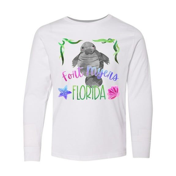 Inktastic Fort Myers Florida Cute Swimming Manatee Long Sleeve Youth T-Shirt