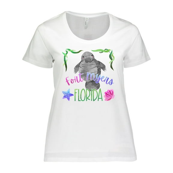 Inktastic Fort Myers Florida Cute Swimming Manatee Women's Plus Size T-Shirt