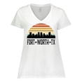 thumbnail image 1 of Inktastic Fort Worth Texas Skyline Retro Women's Plus Size V-Neck T-Shirt, 1 of 5