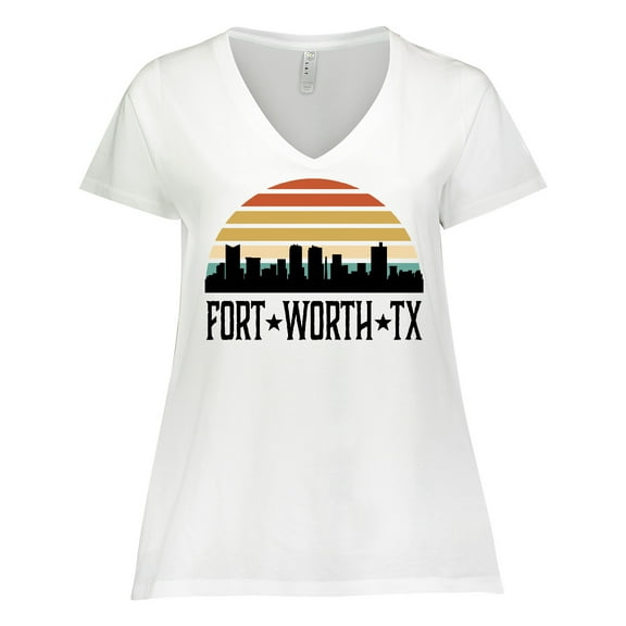 Inktastic Fort Worth Texas Skyline Retro Women's Plus Size V-Neck T-Shirt