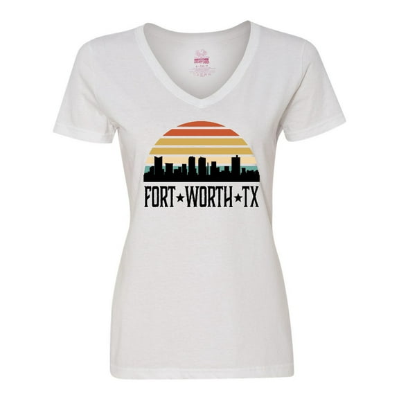 Inktastic Fort Worth Texas Skyline Retro Women's V-Neck T-Shirt