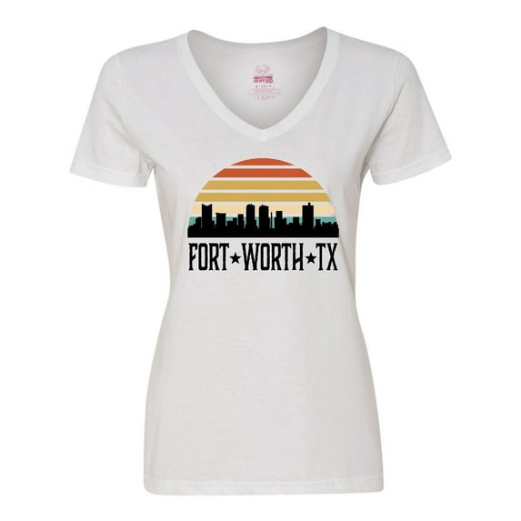 Inktastic Fort Worth Texas Skyline Retro Women's V-Neck T-Shirt