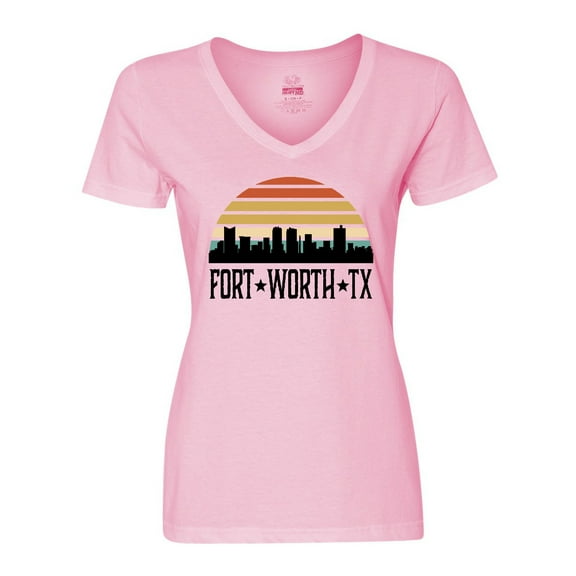 Inktastic Fort Worth Texas Skyline Retro Women's V-Neck T-Shirt