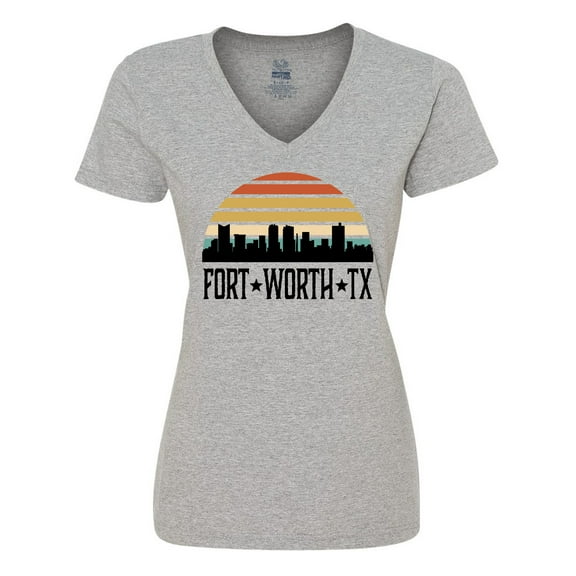 Inktastic Fort Worth Texas Skyline Retro Women's V-Neck T-Shirt