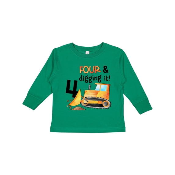 Inktastic Four and Digging It Bulldozer 4th Birthday Boys or Girls Long Sleeve Toddler T-Shirt