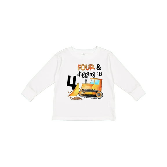Inktastic Four and Digging It Bulldozer 4th Birthday Boys or Girls Long Sleeve Toddler T-Shirt