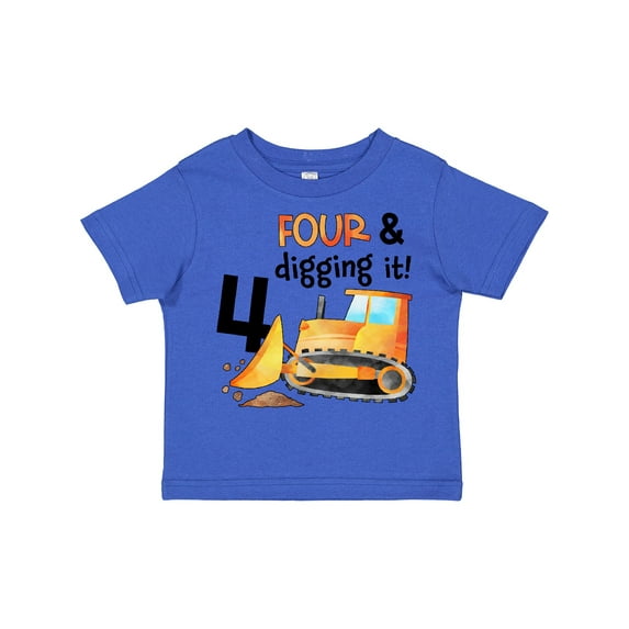 Inktastic Four and Digging It Bulldozer 4th Birthday Boys or Girls Toddler T-Shirt