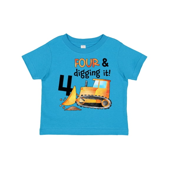 Inktastic Four and Digging It Bulldozer 4th Birthday Boys or Girls Toddler T-Shirt