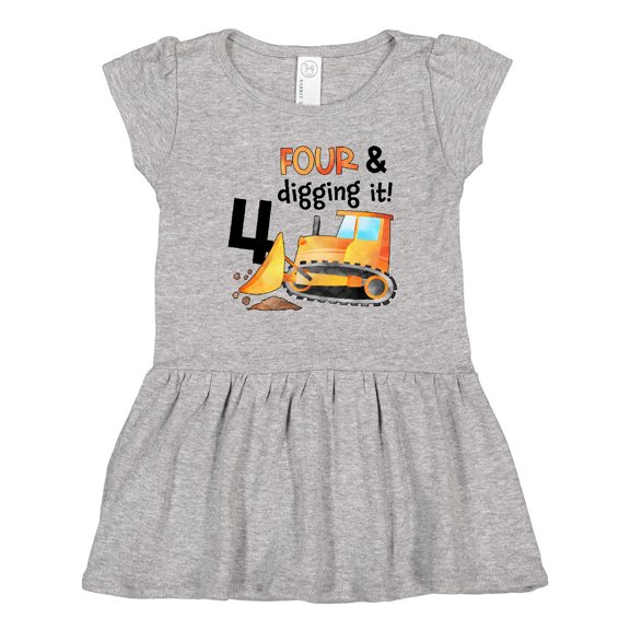 Inktastic Four and Digging It Bulldozer 4th Birthday Girls Toddler Dress