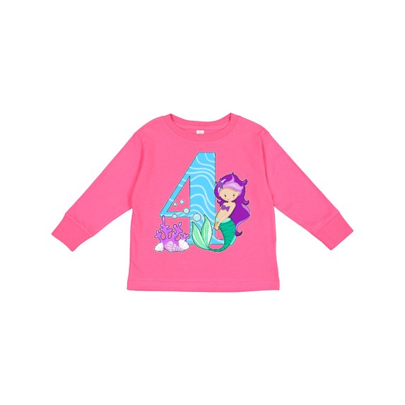 Inktastic Fourth Birthday Mermaid Girls Long Sleeve Toddler T-Shirt