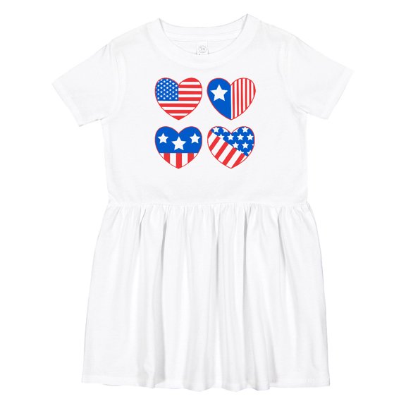 Inktastic Fourth of July American Flag Hearts Girls Toddler Dress