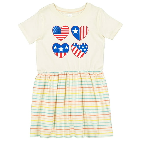 Inktastic Fourth of July American Flag Hearts Girls Toddler Dress