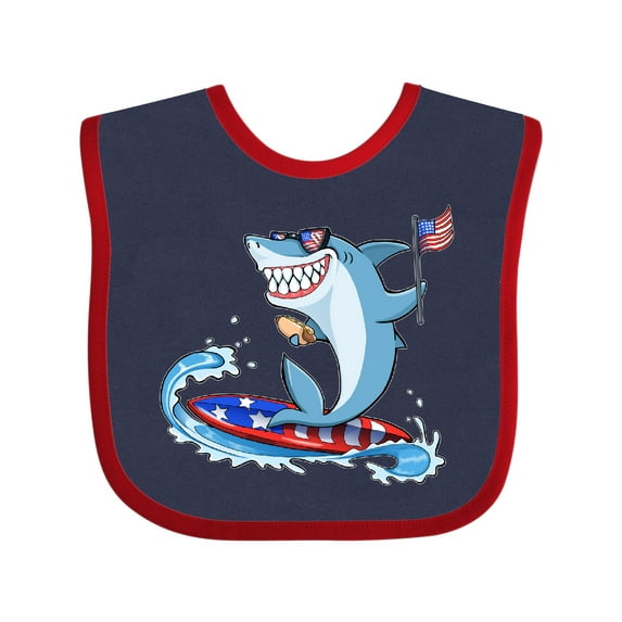 Inktastic Fourth of July Shark Surfing Boys or Girls Baby Bib