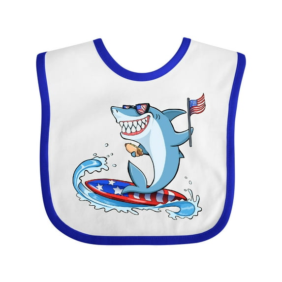 Inktastic Fourth of July Shark Surfing Boys or Girls Baby Bib