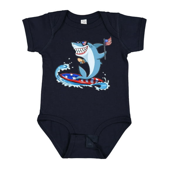 Inktastic Fourth of July Shark Surfing Boys or Girls Baby Bodysuit