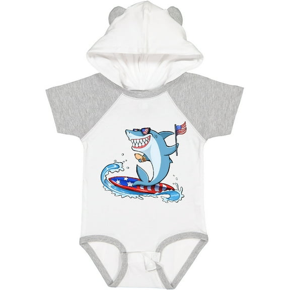 Inktastic Fourth of July Shark Surfing Boys or Girls Baby Bodysuit